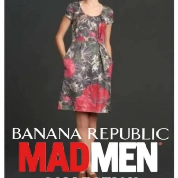 BANANA REPUBLIC Linen Blend Printed Bobbie Shift Dress Sz 0 Mad Men Collection - Picture 3 of 9